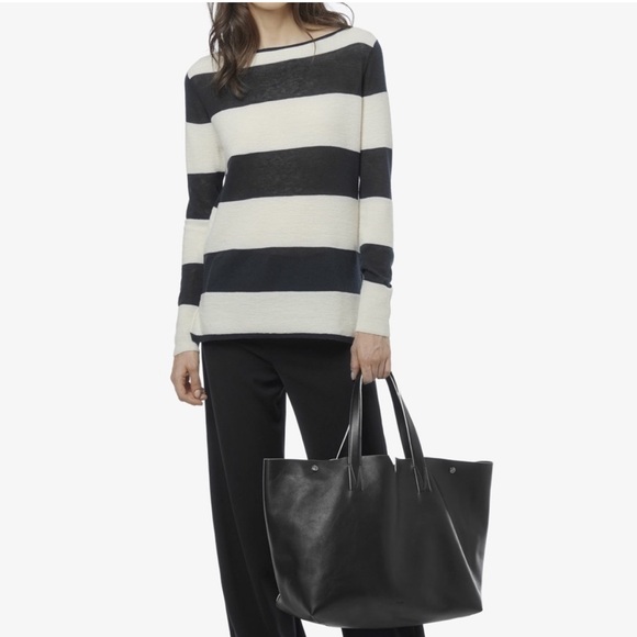 Vince Signature Collection East/West Italian Leather Tote in Black/White - Picture 4 of 17